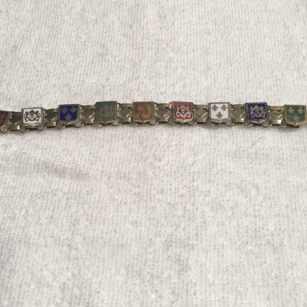 Vintage Fleur De Lis Cloisonné Panel Bracelet